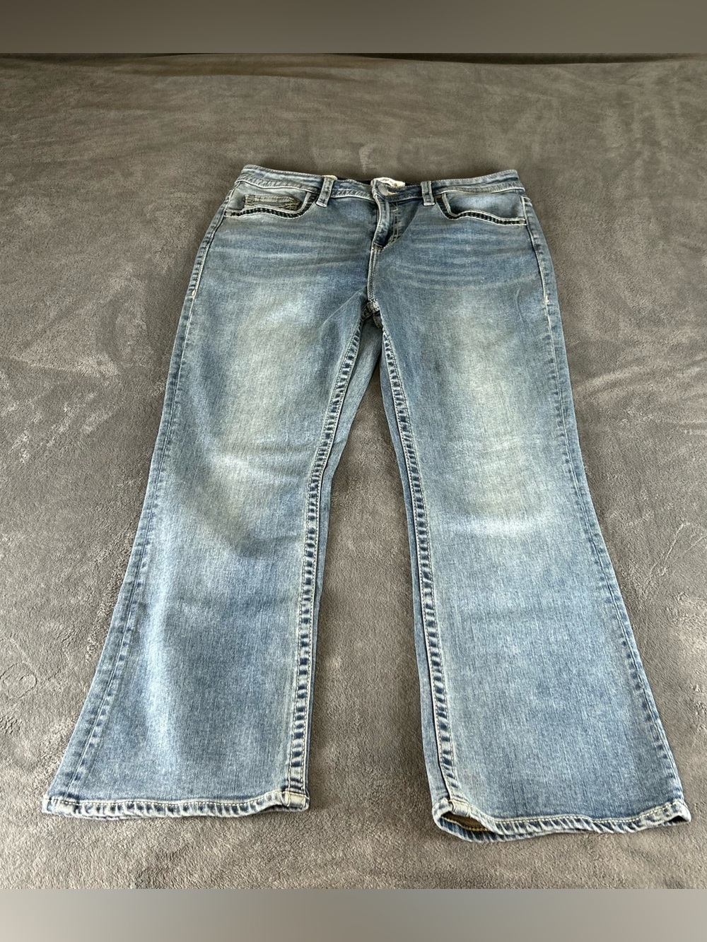 Vigoss Y2K Bootcut Jeans Womens 14 Blue Denim Flap Pockets Embroidery EUC‎